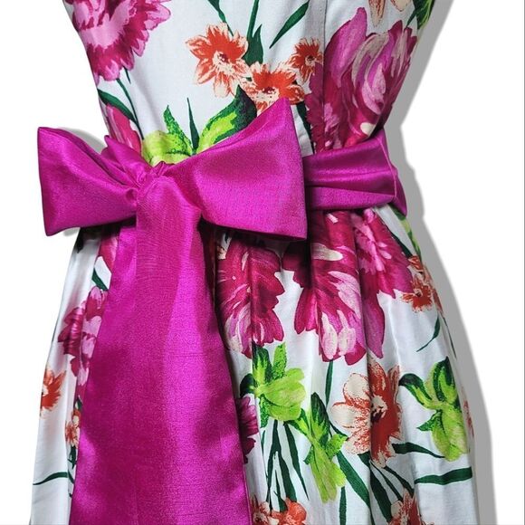Eliza J Floral Spring Pink & White Bow Belt Scoop-Neck Dress - Picture 6 of 11